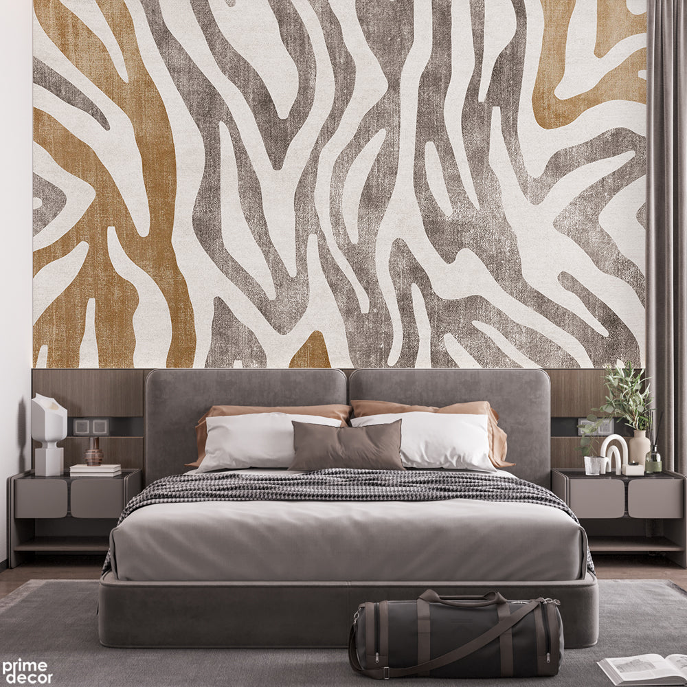Abstract Beige & Brown Retro Line Artwork | Abstract Wallpaper Mural