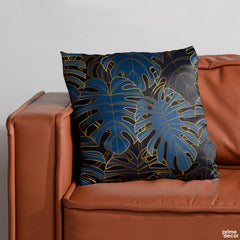 Blue & Golden Monstera Leaves | Nordic Cushion #120 - Prime Décor