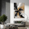 French Beige & Black Splash Brush Strokes (Single Panel) Abstract Wall Art