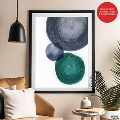 Dark Blue & Green Abstract Design Over White Background | Abstract Office Artwork #00120 - Prime Décor
