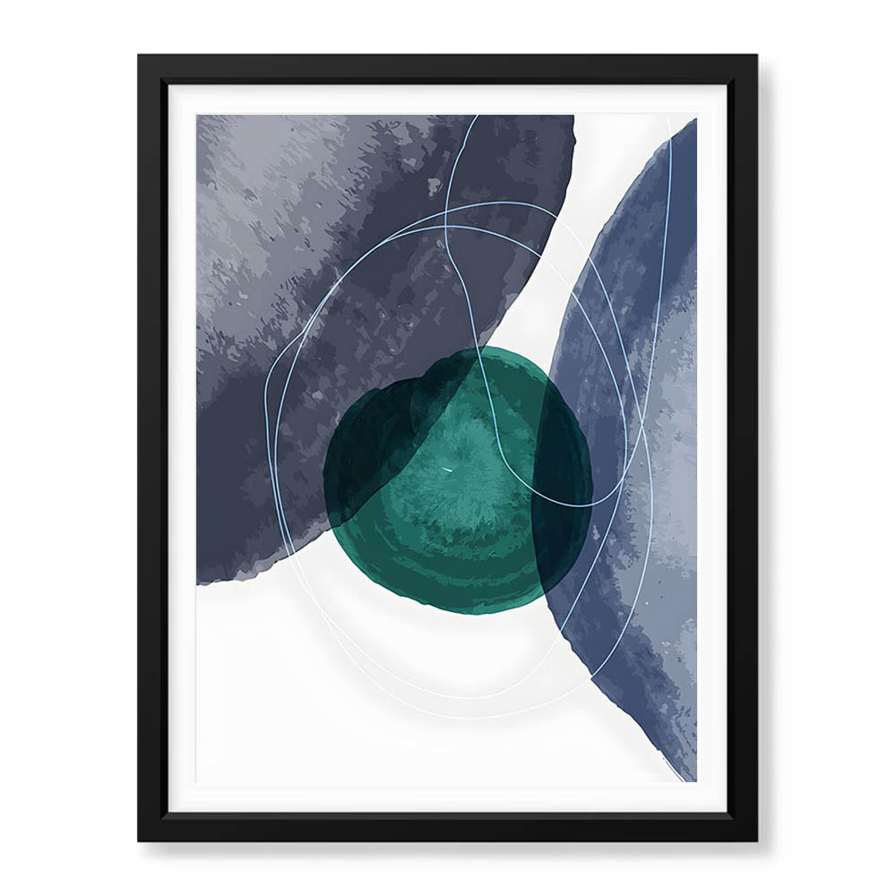 Dark Blue & Green Abstract Design Over White Background | Abstract Office Artwork #00121 - Prime Décor