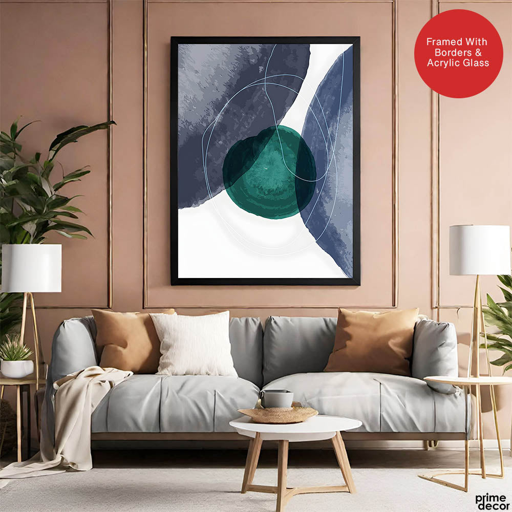 Dark Blue & Green Abstract Design Over White Background | Abstract Office Artwork #00121 - Prime Décor