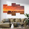 Old Western Horses Carriage At Sunset (5 Panel) Landscape Wall Art