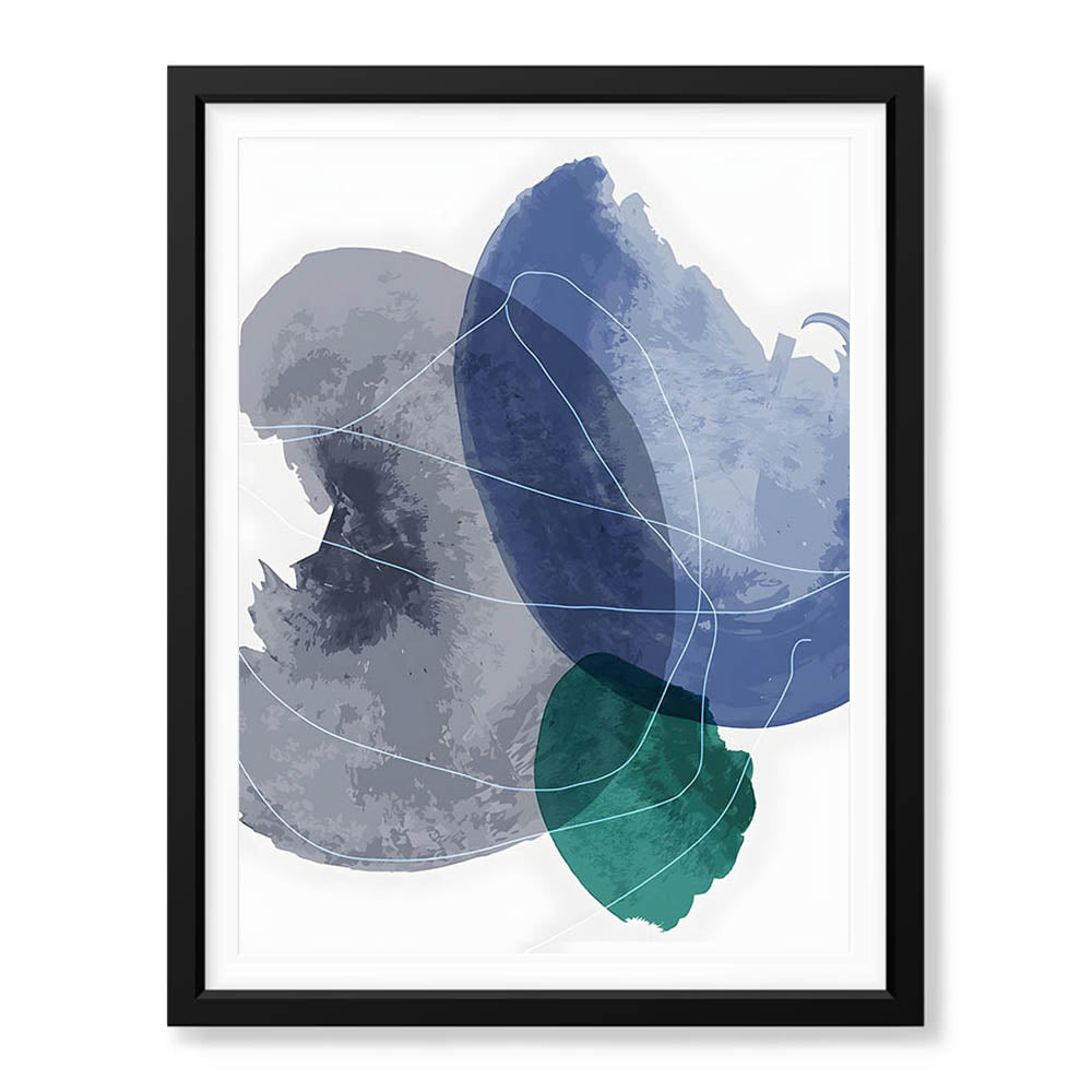 Black Blue & Green Abstract Design Over White Background | Abstract Office Artwork #00122 - Prime Décor