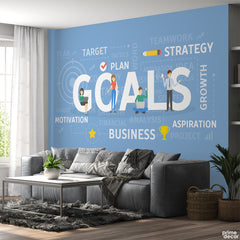 GOALS Typography With Light Blue Background | Office Wallpaper Mural - Prime Décor