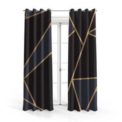 Elegant Black & Navy Blue Golden Foil | Abstract Curtains #123 On Sale