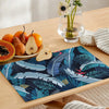 Faded Jade Blue Exotic Tropical Leaves | Table Runner and Placemat Set