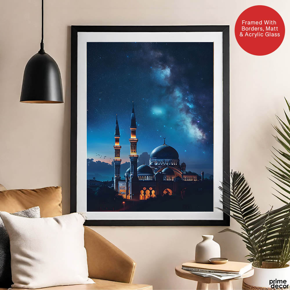 Beautiful Mosque In A Starry Night View | Abstract Islamic Artwork #00123 - Prime Décor