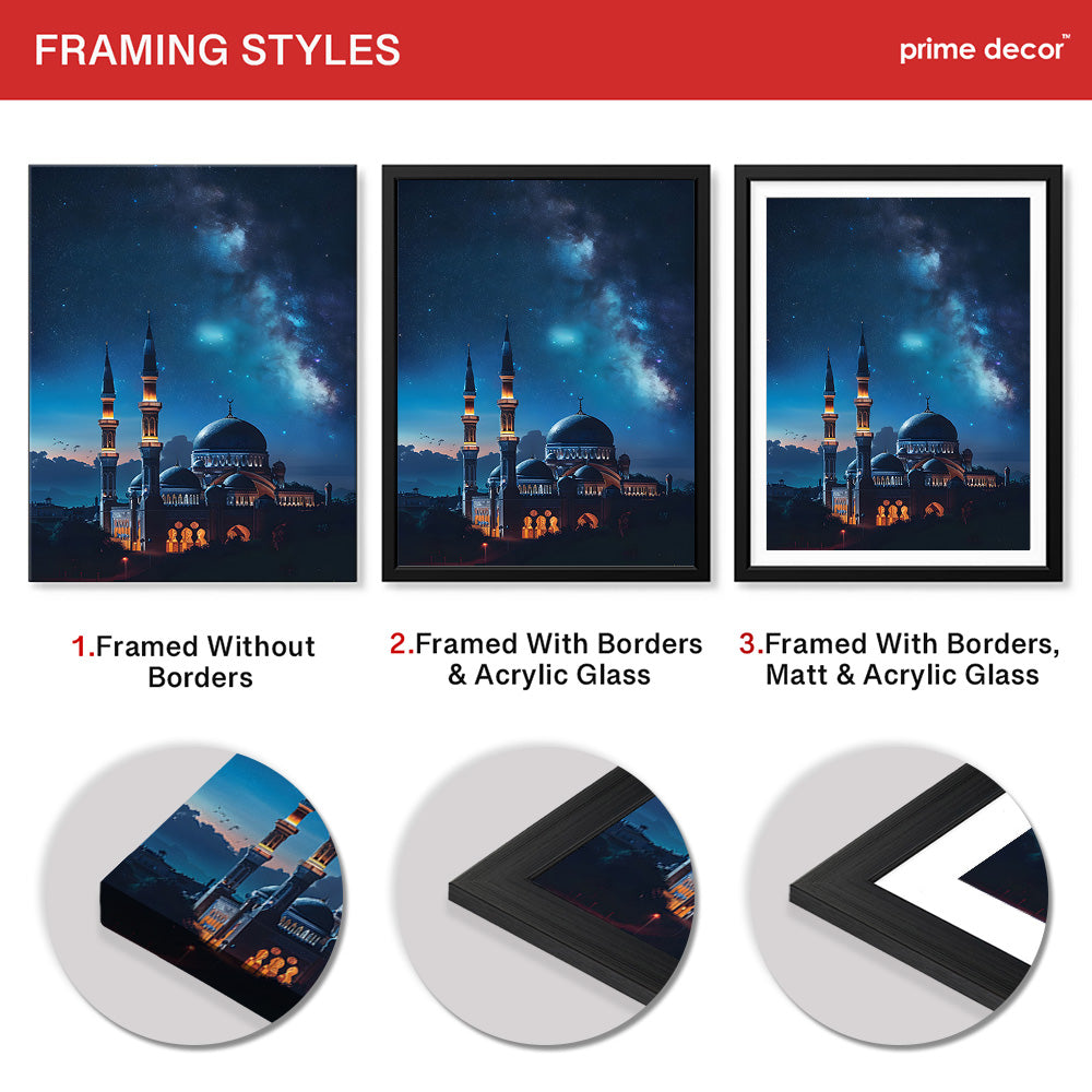 Beautiful Mosque In A Starry Night View | Abstract Islamic Artwork #00123 - Prime Décor