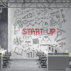 Startup Typography With Hand Drawing Style Illustrations | Office Wallpaper Mural - Prime Décor