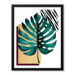 Beautiful Tropical Leave Over White & Black Background | Abstract Floral Artwork #00124 - Prime Décor