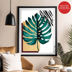 Beautiful Tropical Leave Over White & Black Background | Abstract Floral Artwork #00124 - Prime Décor
