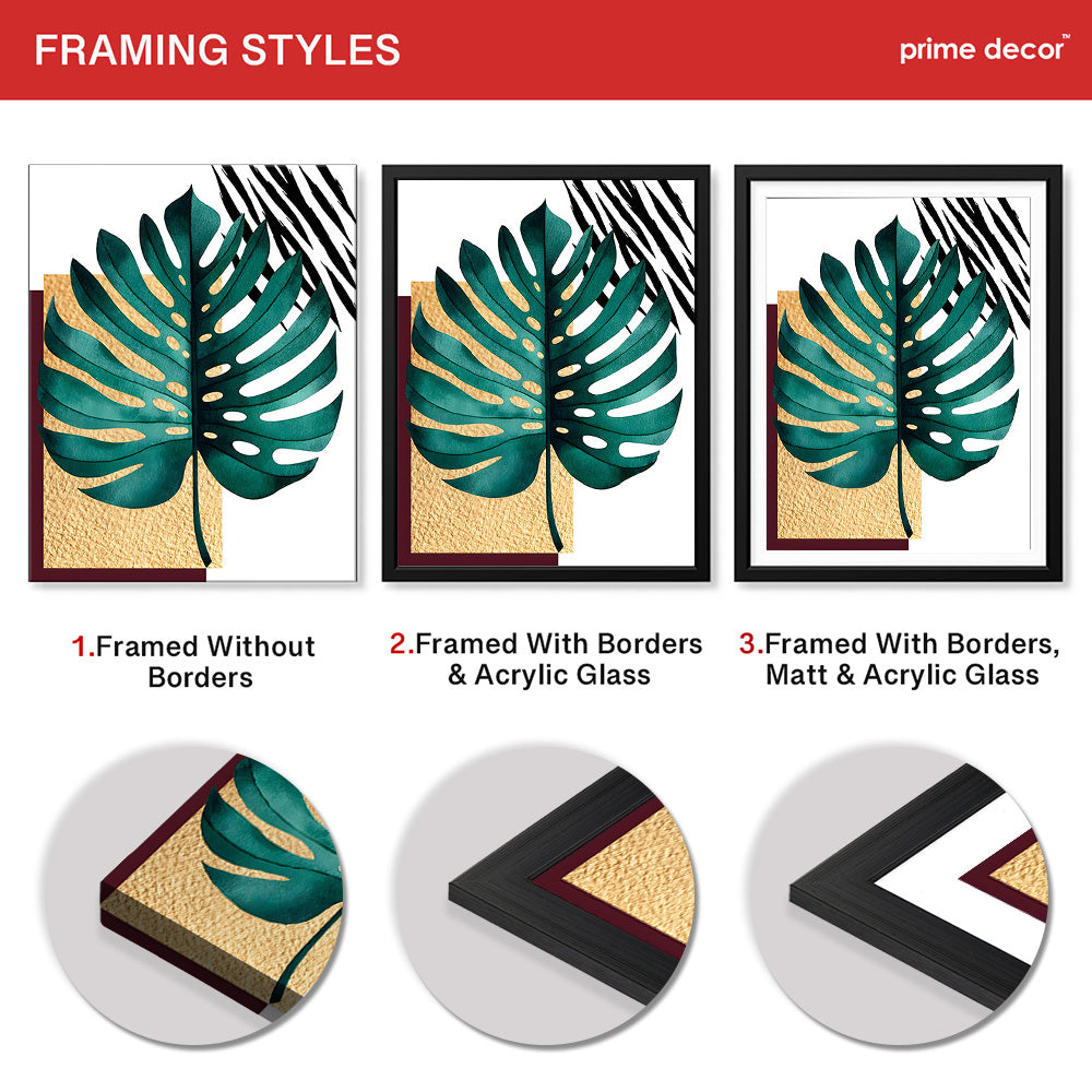 Beautiful Tropical Leave Over White & Black Background | Abstract Floral Artwork #00124 - Prime Décor