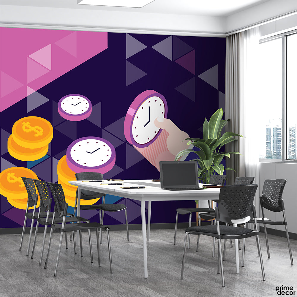 Time Is Money Clocks With Coins Illustration | Office Wallpaper Mural ...
