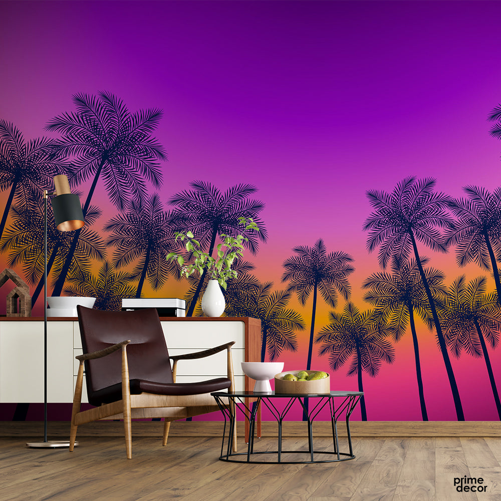Colorful Palm Silhouettes | Vector Wallpaper Mural - Prime Décor
