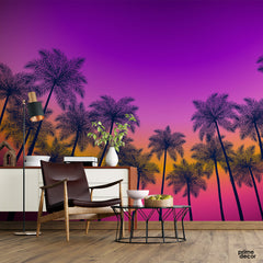 Colorful Palm Silhouettes | Vector Wallpaper Mural - Prime Décor