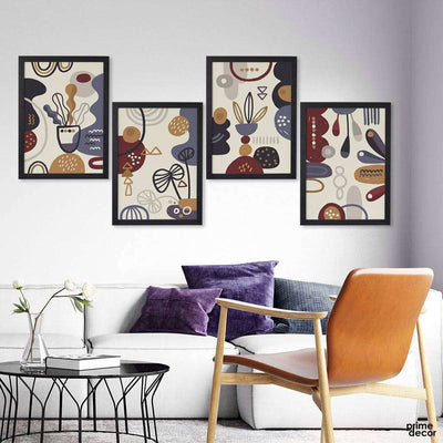 Abstract Hand Drawn Colorful Shapes (4 Panel) Digital Wall Art - Prime Décor