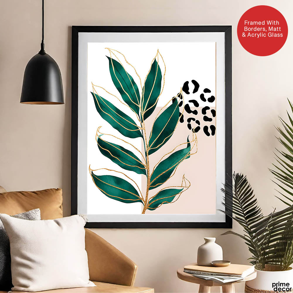 Beautiful Tropical Leave Over White & Black Background | Abstract Floral Artwork #00125 - Prime Décor