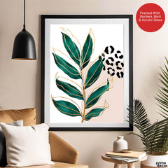 Beautiful Tropical Leave Over White & Black Background | Abstract Floral Artwork #00125 - Prime Décor