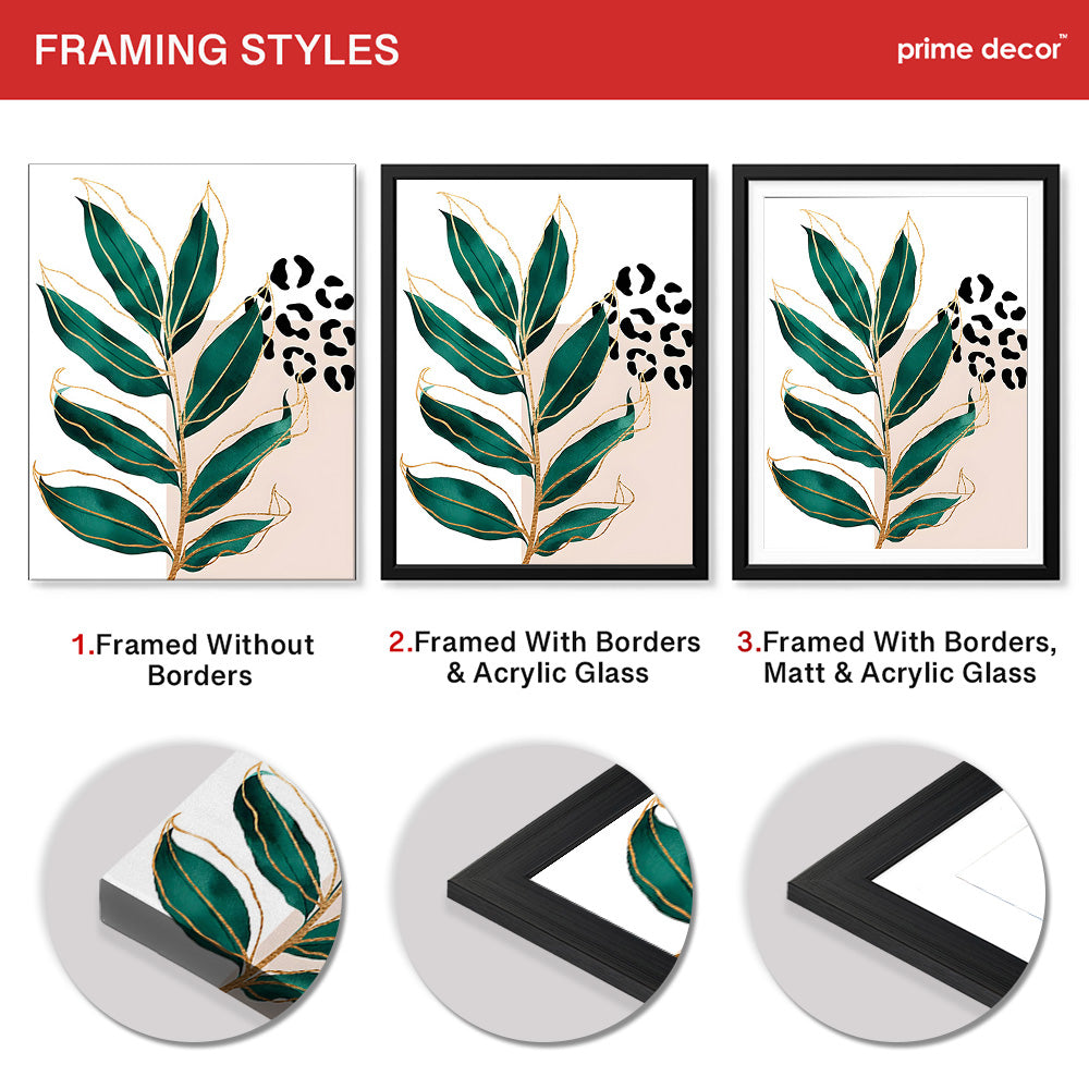 Beautiful Tropical Leave Over White & Black Background | Abstract Floral Artwork #00125 - Prime Décor