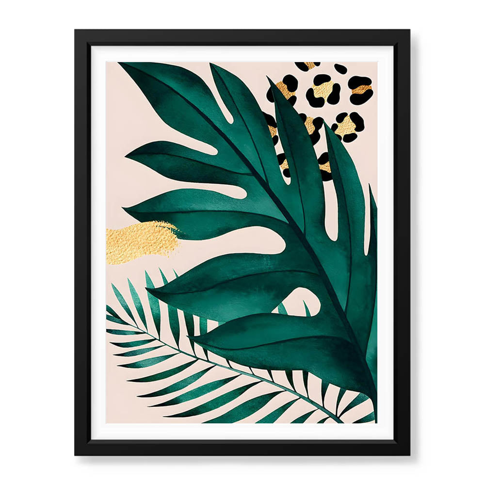 Beautiful Tropical Leave Over White & Black Background | Abstract Floral Artwork #00126 - Prime Décor