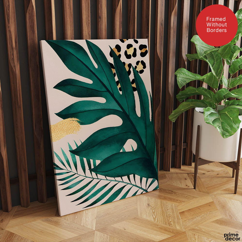 Beautiful Tropical Leave Over White & Black Background | Abstract Floral Artwork #00126 - Prime Décor