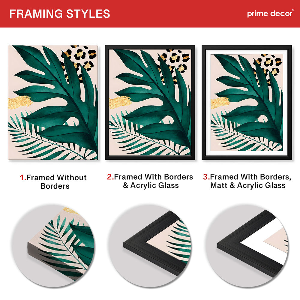 Beautiful Tropical Leave Over White & Black Background | Abstract Floral Artwork #00126 - Prime Décor