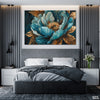 Dusty Teal & Metallic Bronze Bloomed Flower (Single Panel) Floral Wall Art