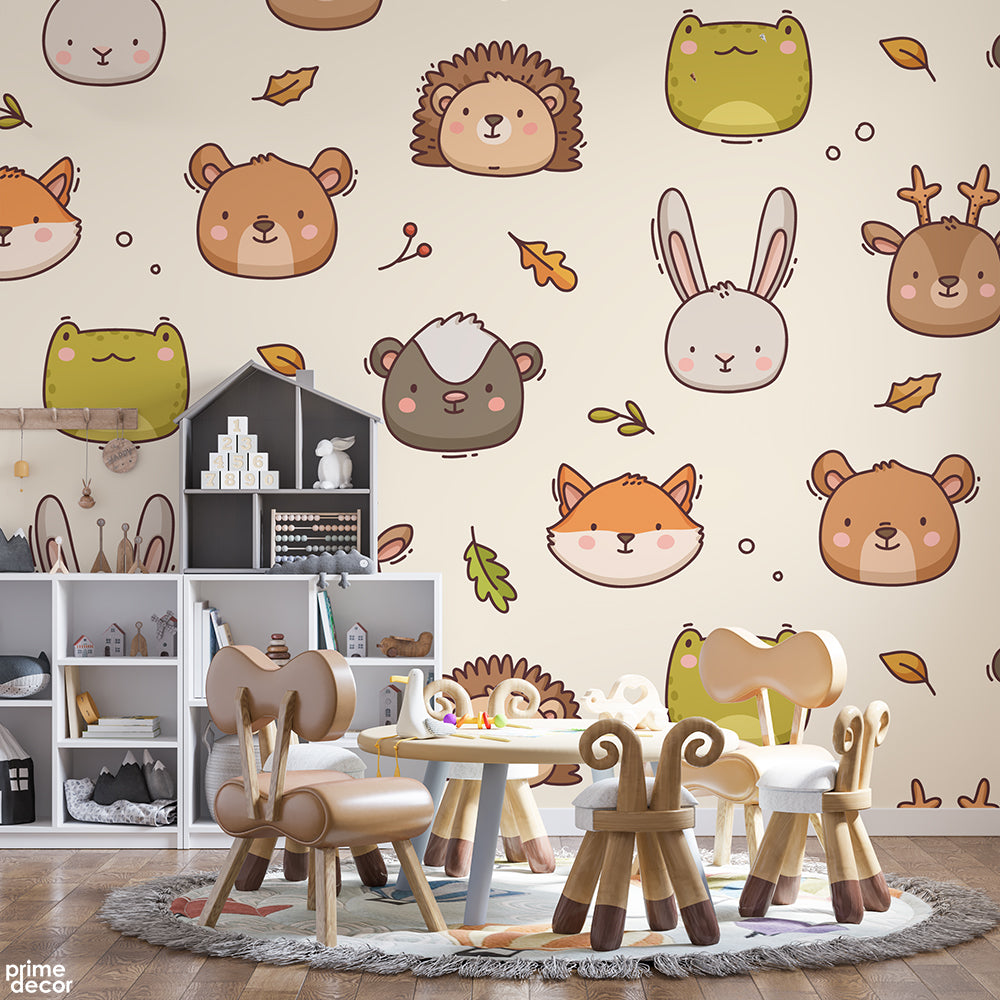 Rabbits & Foxes With Autumn Leaves | Nursery Wallpaper Mural - Prime Décor