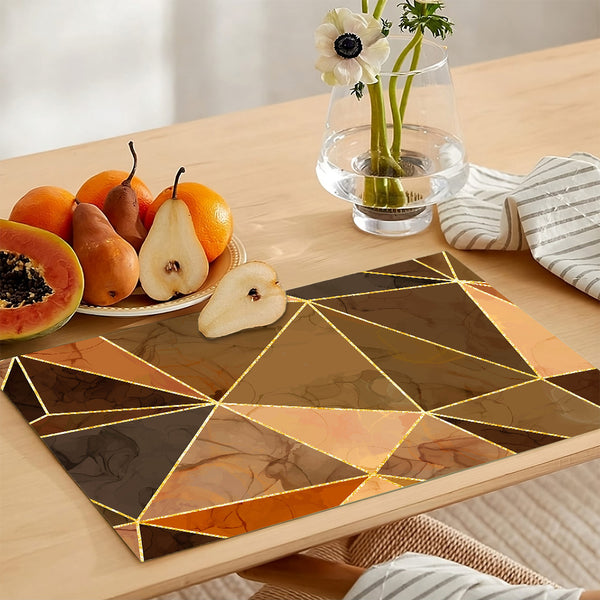 Tan & Cocoa Brown Abstract Geometric Triangular Shapes | Table Runner and Placemat Set