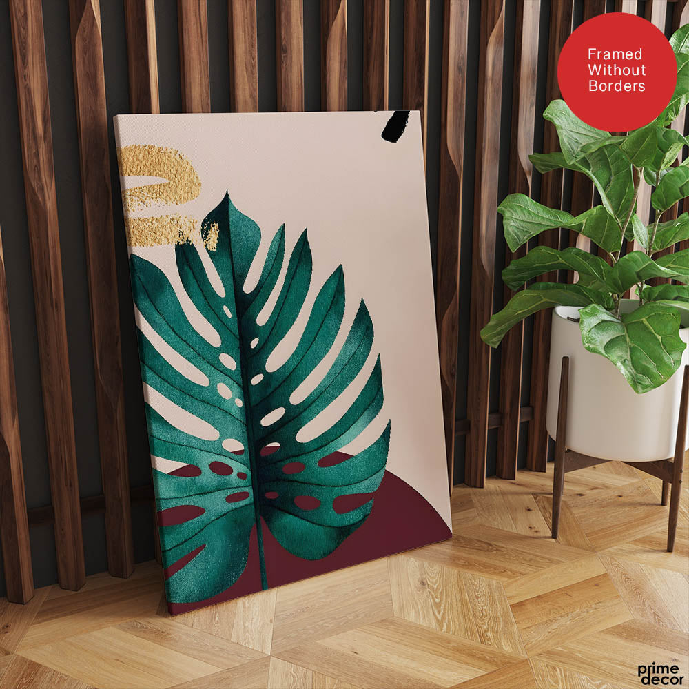 Beautiful Tropical Leave Over Beige Background | Abstract Floral Artwork #00127 - Prime Décor