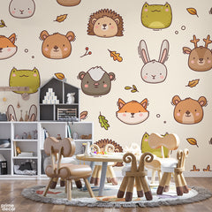 Rabbits & Foxes With Autumn Leaves | Nursery Wallpaper Mural - Prime Décor