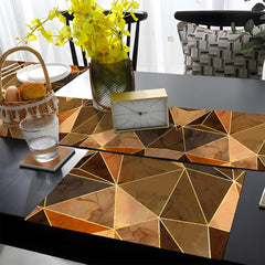 Tan & Cocoa Brown Abstract Geometric Triangular Shapes | Table Runner and Placemat Set