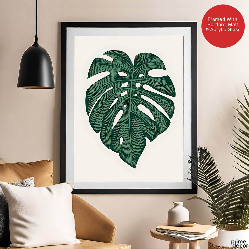 Beautiful Tropical Leave Over Beige Background | Abstract Floral Artwork #00129 - Prime Décor