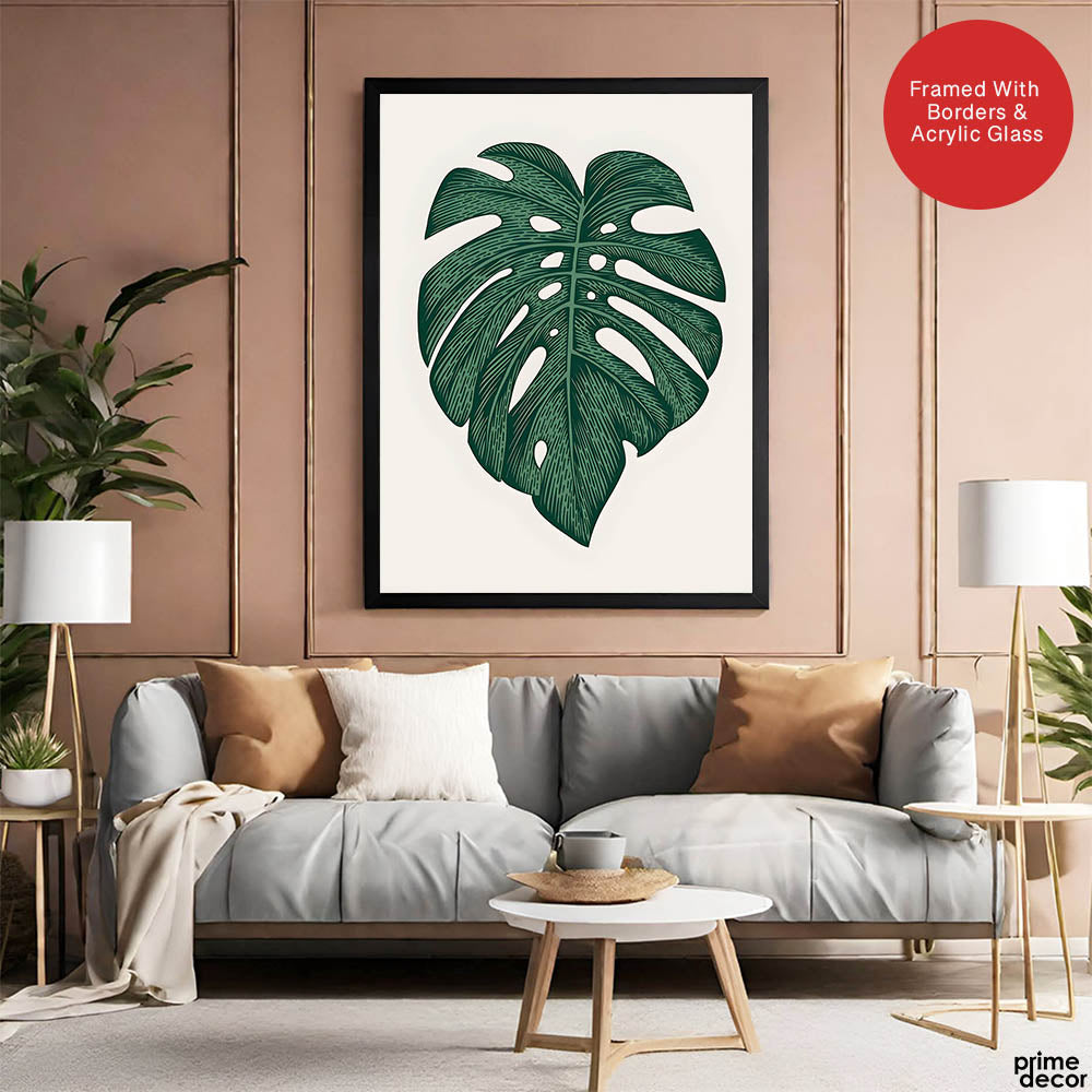 Beautiful Tropical Leave Over Beige Background | Abstract Floral Artwork #00129 - Prime Décor