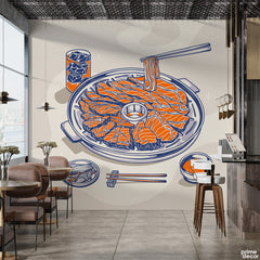 Chinese BBQ With Chopsticks Hand Drawn Style | Restaurant Wallpaper Mural - Prime Décor