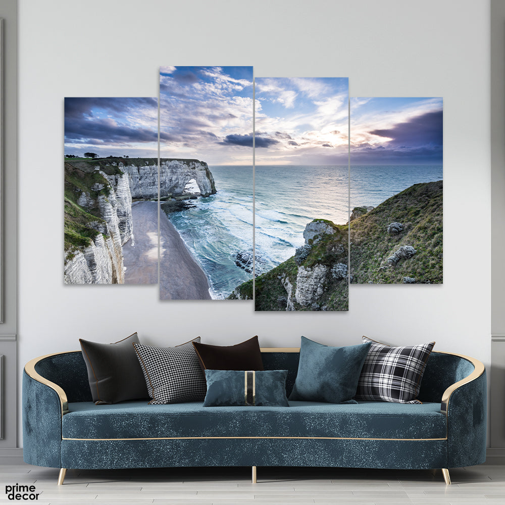 Beautiful View Of A Beach With Mountains (4 Panel) Nature Wall Art - Prime Décor