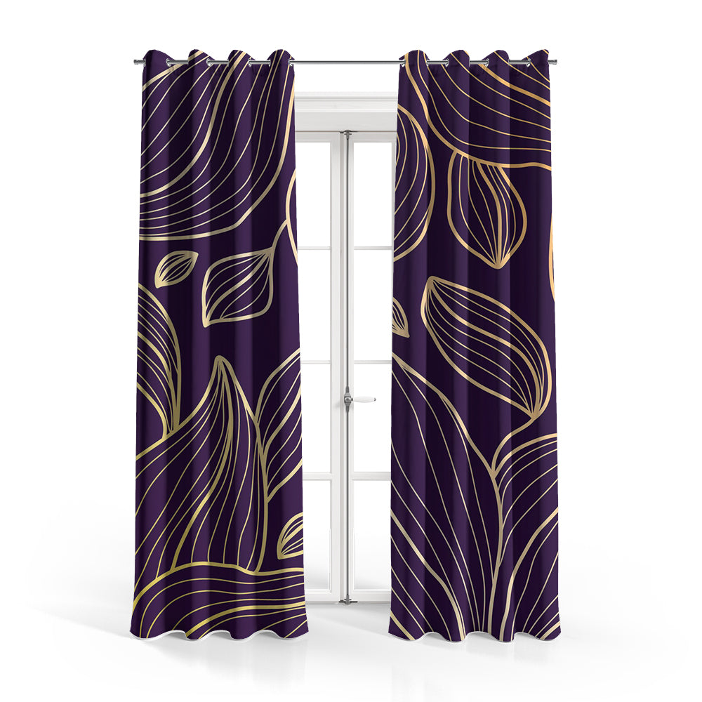 Deep Purple & Gold Leaves | Floral Curtains #012 - Prime Décor