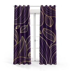 Deep Purple & Gold Leaves | Floral Curtains #012 - Prime Décor