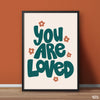 You Are Loved Green Groovy Text | Motivational Wall Art