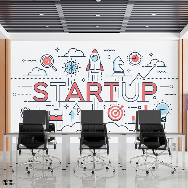Startup Mix Typography With Icons  | Office Wallpaper Mural
