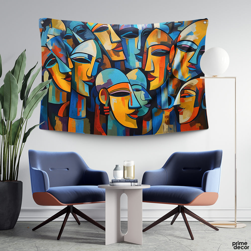 Crowd Faced Expressionism Style | Painting Style Tapestry - Prime Décor