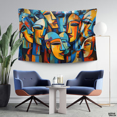 Crowd Faced Expressionism Style | Painting Style Tapestry - Prime Décor