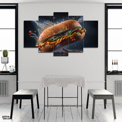Sizzling Hot Burger (5 Panel) Food Wall Art On Sale - Prime Décor