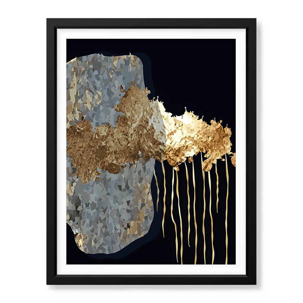 Dark Blue Grey & Gold Metallic Design | Abstract Office Artwork #0012 - Prime Décor