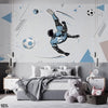 Soccer Player Hitting Goal With Abstract Geometric Shapes | Sports Wallpaper Mural