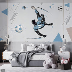 Soccer Player Hitting Goal With Abstract Geometric Shapes | Sports Wallpaper Mural