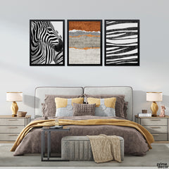 Sienna Color Abstract With Zebra Stripes (3 Panel) Office Wall Art - Prime Décor
