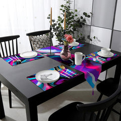 Violet Blue & Vivid Pink Abstract Acrylic Fluid Style | Table Runner and Placemat Set