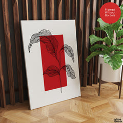 Black Leaves Abstract Design Over Red & White Background | Abstract Office Artwork #00130 - Prime Décor